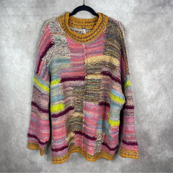 Free People Dream State Oversized Pullover Knit Sweater In Rainbow Dream Size M - Picture 3 of 8